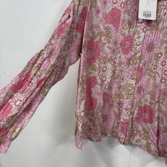 Selkie RARE Tuxedo Blouse Wallflower Pink Ruffle Floral Shirt Plus Size 4X NEW - Picture 4 of 9